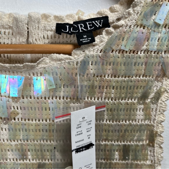 J.Crew Crochet Sequin Tank Top Scalloped Trim Size XS,S, M New Natural - Picture 11 of 16